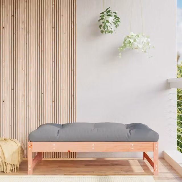 Poggiapiedi da giardino in legno massello con cuscini grigi L: 120 cm, P: 80 cm – 1