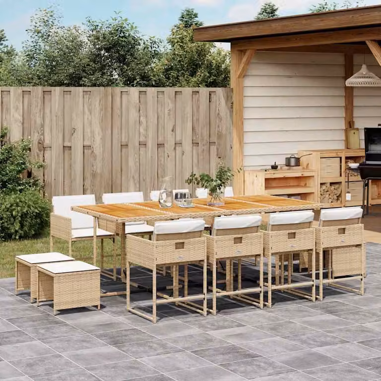 vidaXL Set da Pranzo da Giardino 13 pz in Polyrattan con Cuscini Beige e Legno di Acacia