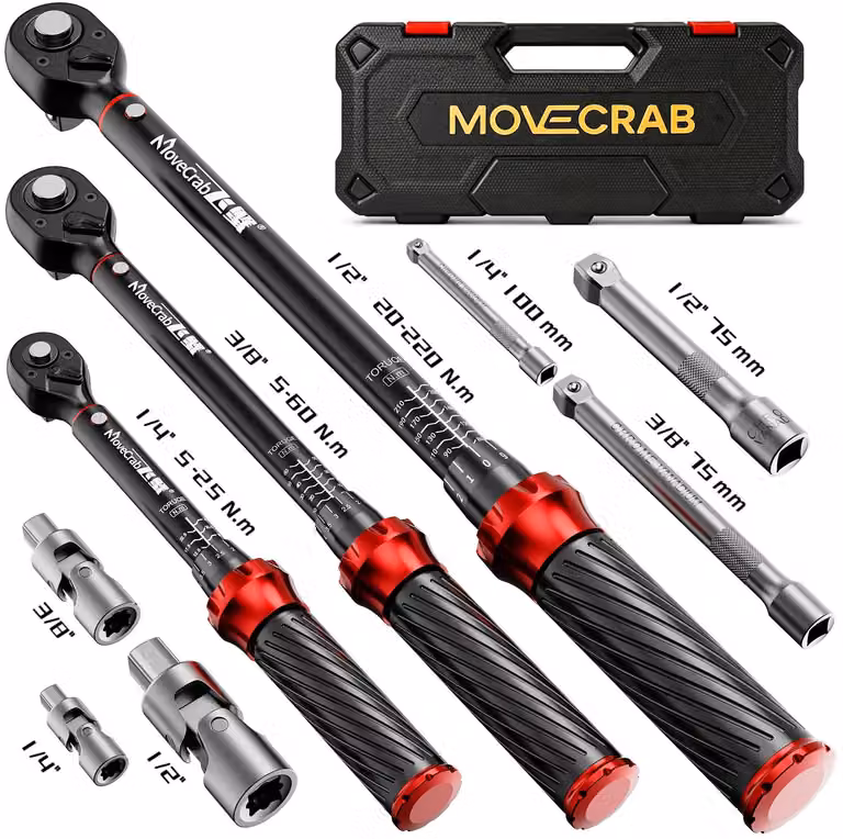 Set di chiavi dinamometriche - Chiave dinamometrica meccanica - 9 pezzi - 5–224 Nm - Per la riparazione di automobili - Metallo