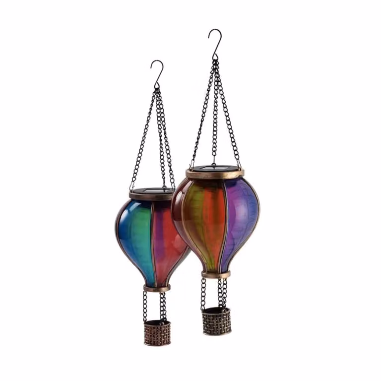 Duo di mongolfiere solari EUROtops – Colori vivaci, 12 LED tremolanti, plastica resistente alle intemperie, decorazione da esterno / illuminazione a LED da appendere
