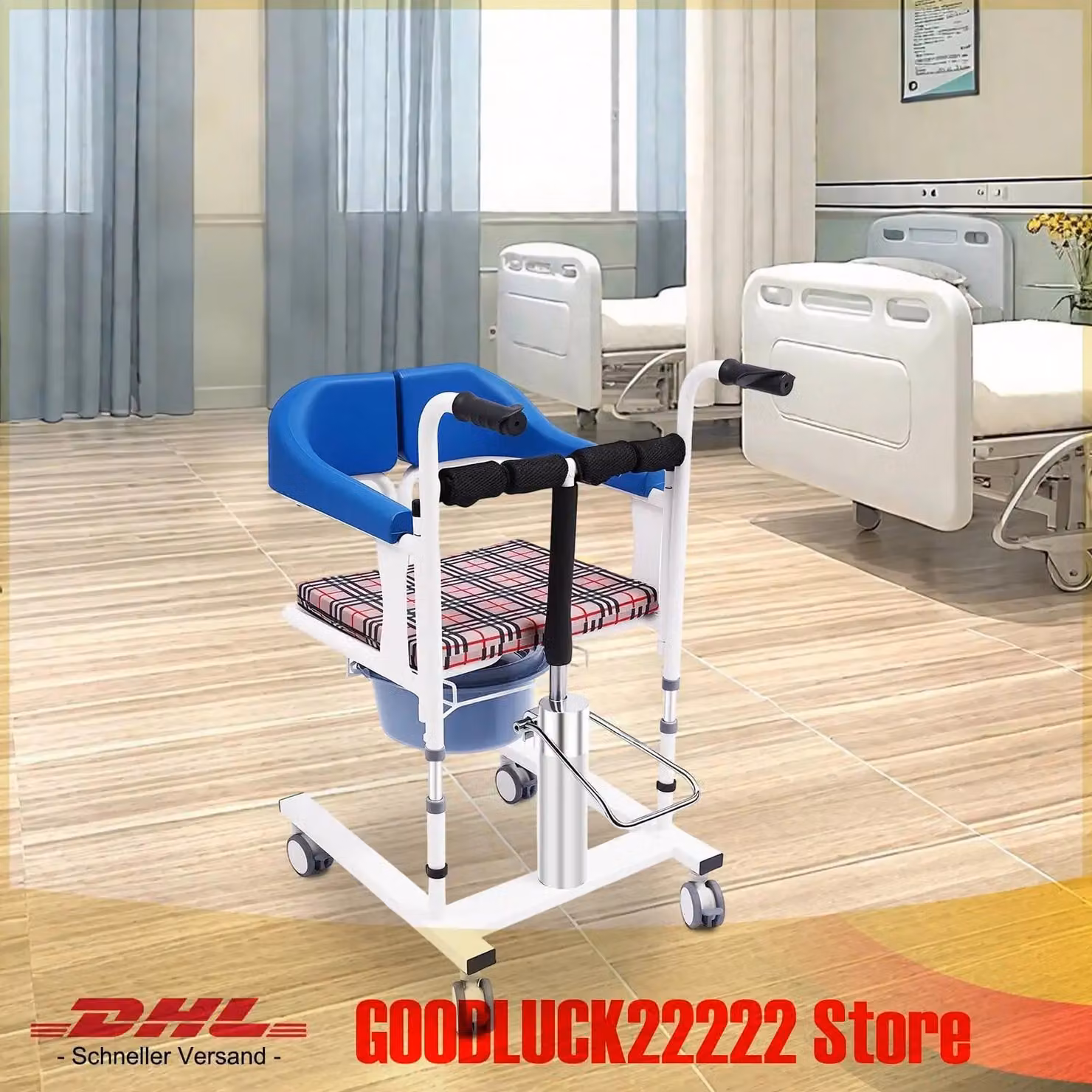 Sedia idraulica per il trasferimento dei pazienti - Sedia sollevatrice - Larghezza 51 cm - Portata 90 kg - Manuale - Non pieghevole - Peso 30 kg - Per uso domestico e ospedaliero