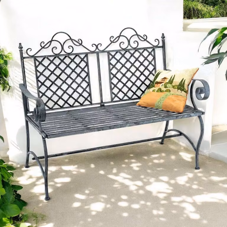 DanDiBo Panchina da giardino resistente alle intemperie 2 posti in metallo grigio 120 cm 96592 Panchina in ferro Panchina da giardino antica Panchina da parco