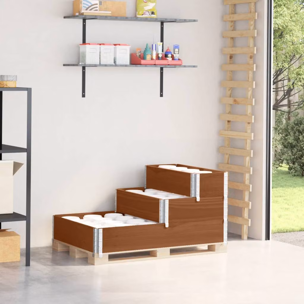 Fioriera Rialzata a 3 Livelli vidaXL in Legno di Pino Marrone L: 120 cm, P: 80 cm, H: 60,5 cm