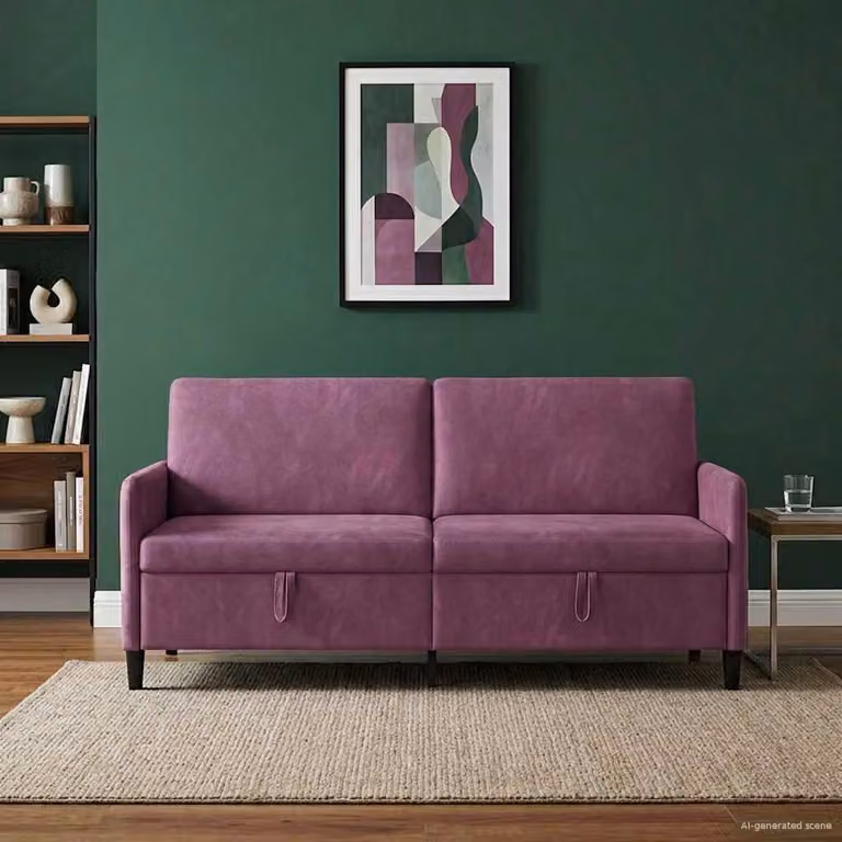 Divano moderno vidaXL con funzione letto e contenitore con seduta sollevabile, colore viola, L: 192 cm, P: 78 cm, H: 87 cm