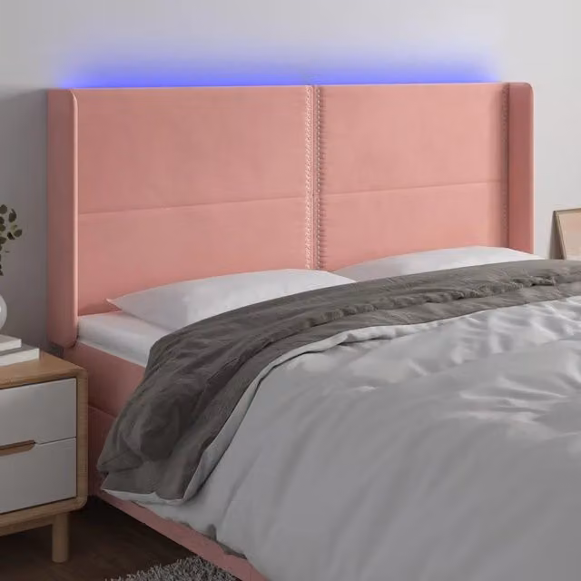Testiera per letto con illuminazione LED e porta USB vidaXL in velluto rosa L: 203 cm, P: 16 cm, H: 118-128 cm