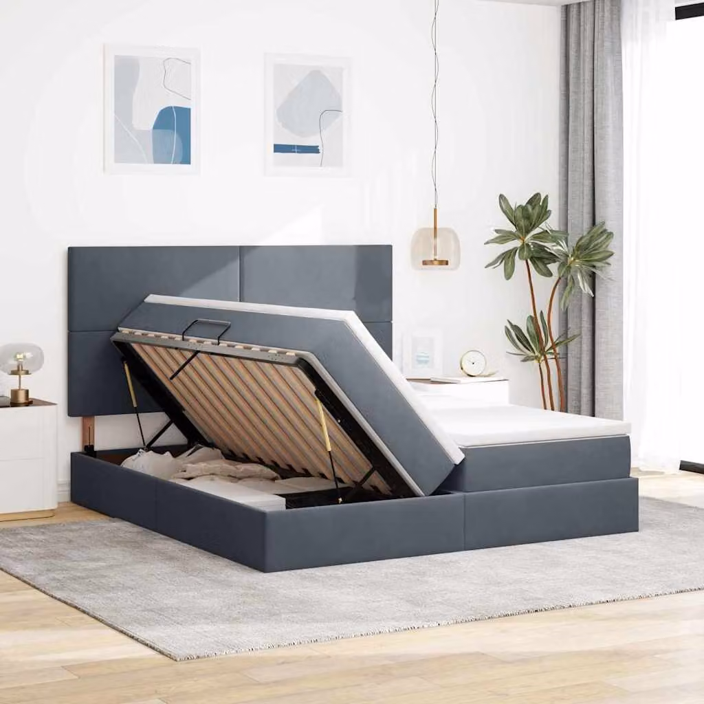 Letto con Contenitore vidaXL in Velluto Grigio con Base Lift Up L/P/H: 200 x 200 x 280 cm – 1