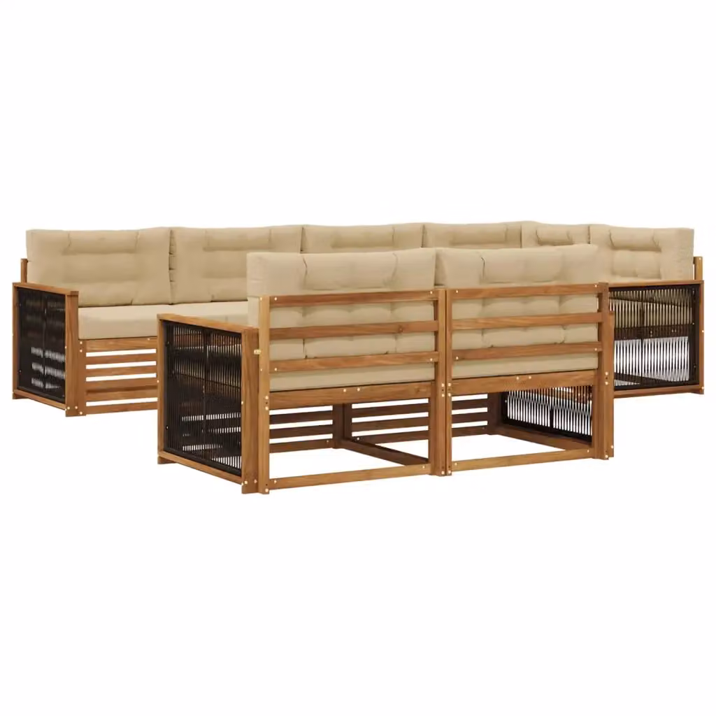 Set di divani da esterno vidaXL a forma di L composto da 7 pezzi in legno di acacia con cuscini beige – 2