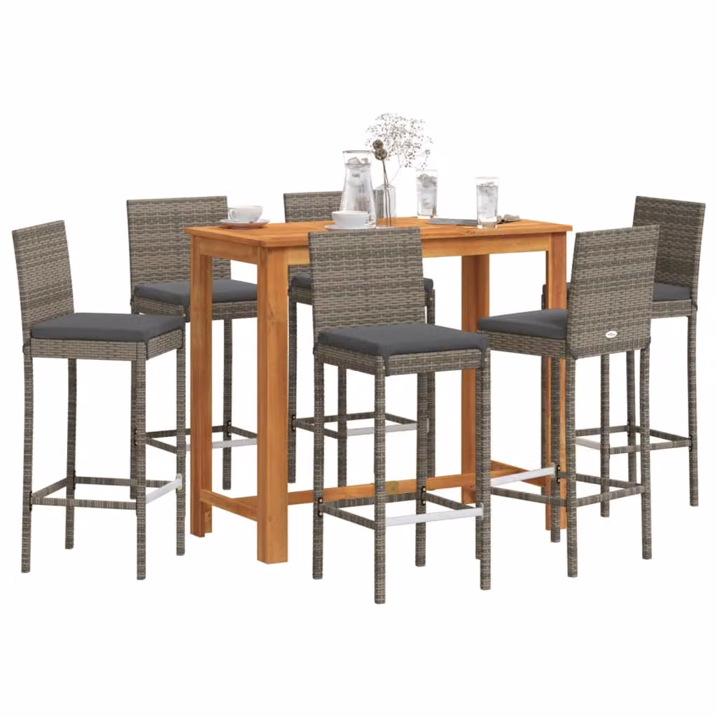 vidaXL Set Bar da Giardino 7 pz in Polyrattan e Legno di Acacia Grigio Antracite
