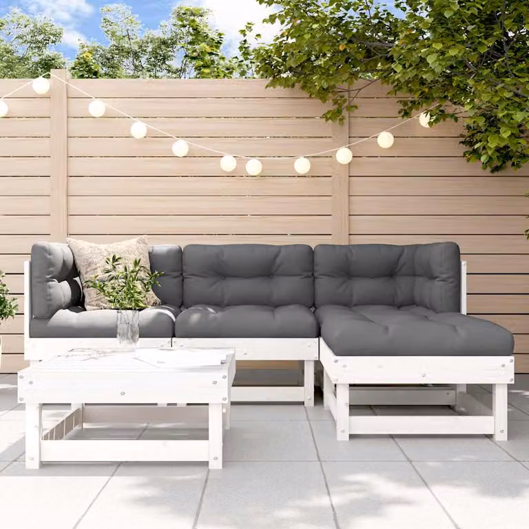 Set Salotto da Giardino vidaXL in Legno di Pino con Cuscini, Forma a L, 5 Pezzi