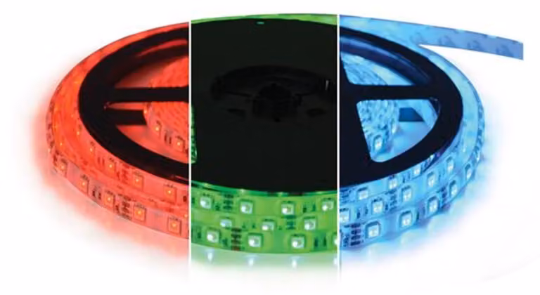 Striscia LED 12V 5050, 60 LED/metro, grado di protezione IP65, potenza massima 12W/metro, RGB (rotolo da 5 metri), marca GETI