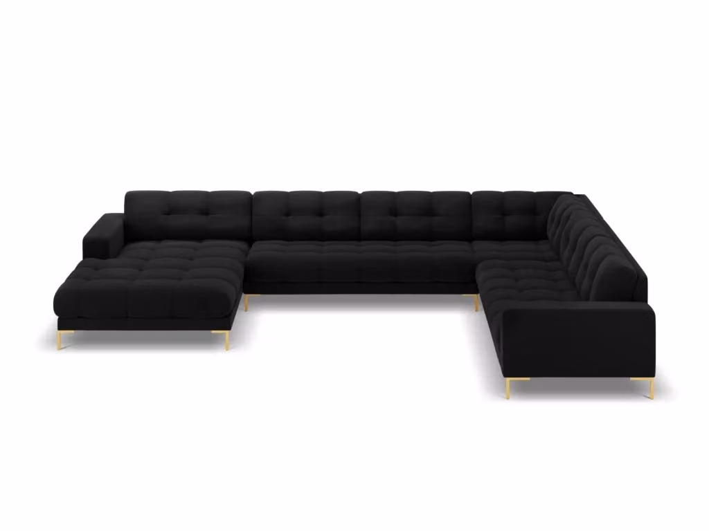 Divano panoramico destro Bali Cosmopolitan Design in velluto nero e oro con 7 posti L/P/H: 327 x 134 x 75 cm – 2