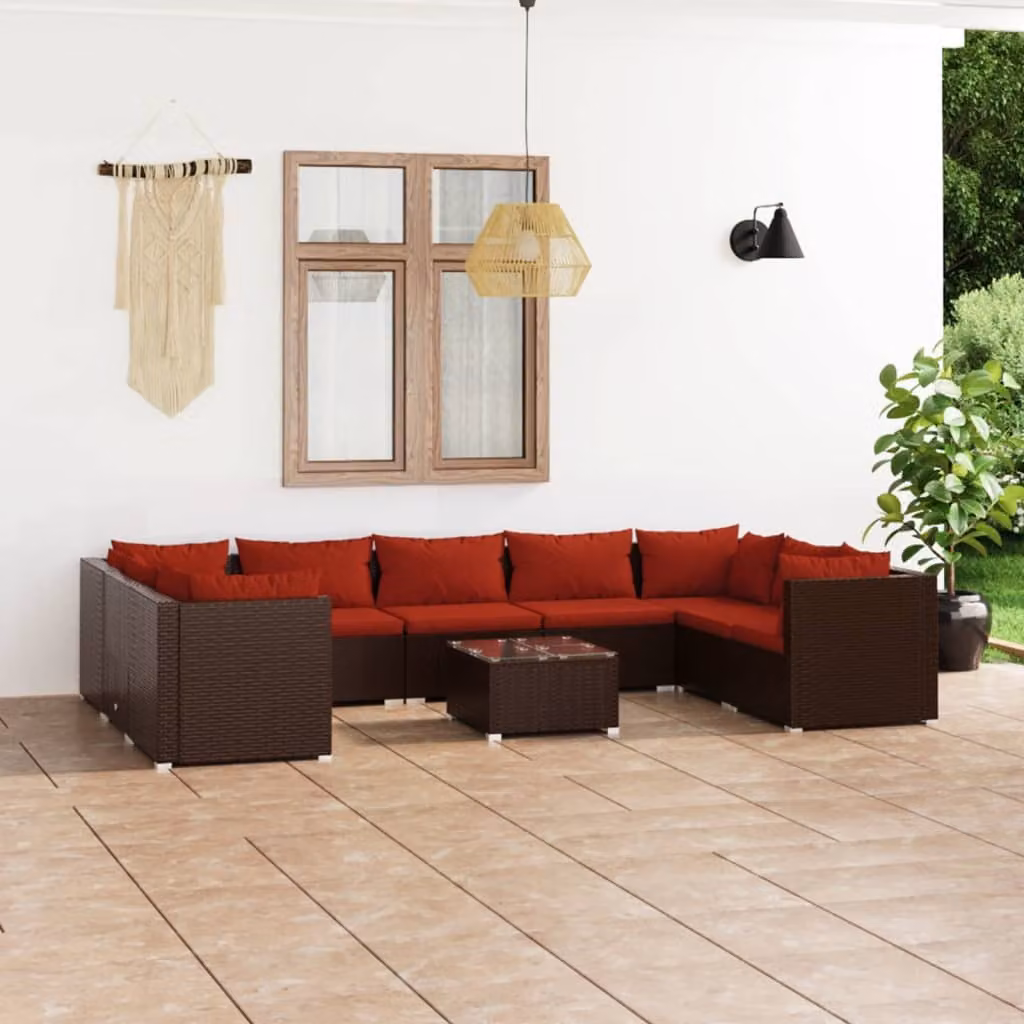Maison Exclusive - Set da giardino da 10 pezzi con cuscini in polyrattan marrone