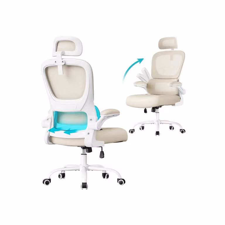 Sedia ergonomica da ufficio in rete con supporto regolabile, Beige Sabbia