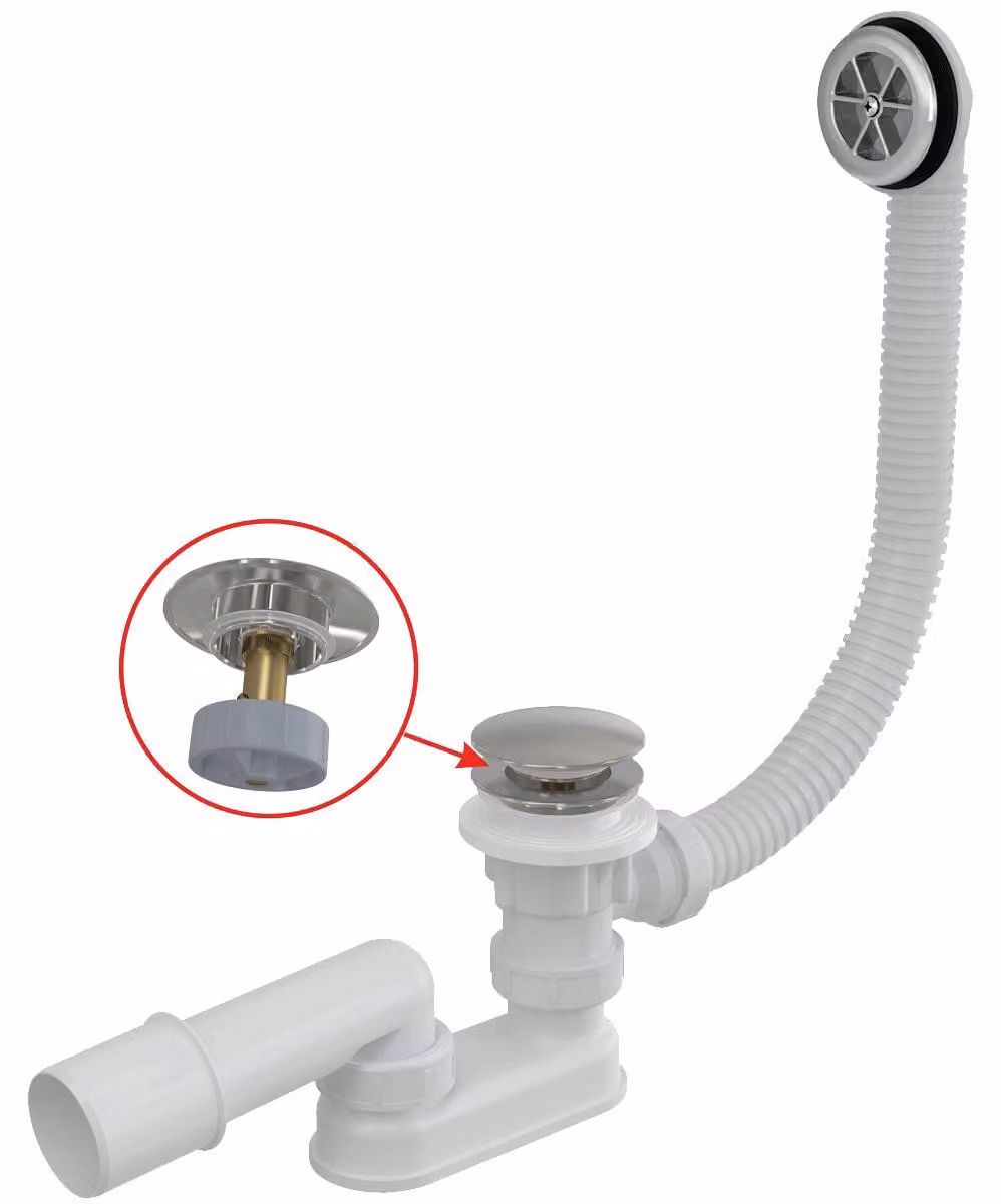 Set di scarico e troppopieno per vasca da bagno Alcadrain CLICK/CLACK, metallo, 120 cm