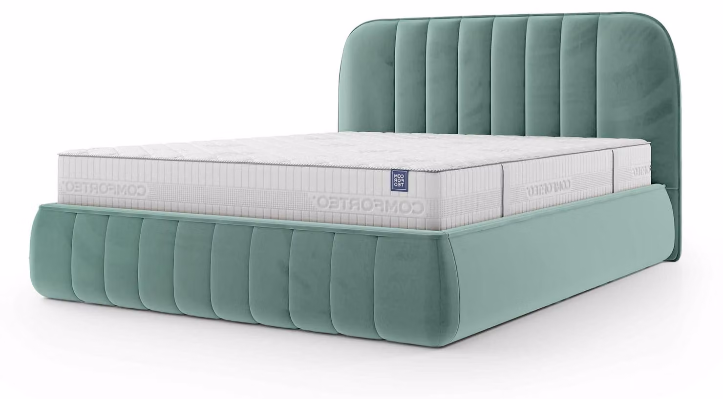 Letto imbottito con contenitore Carla, colore verde smeraldo, dimensioni 180 x 200 cm