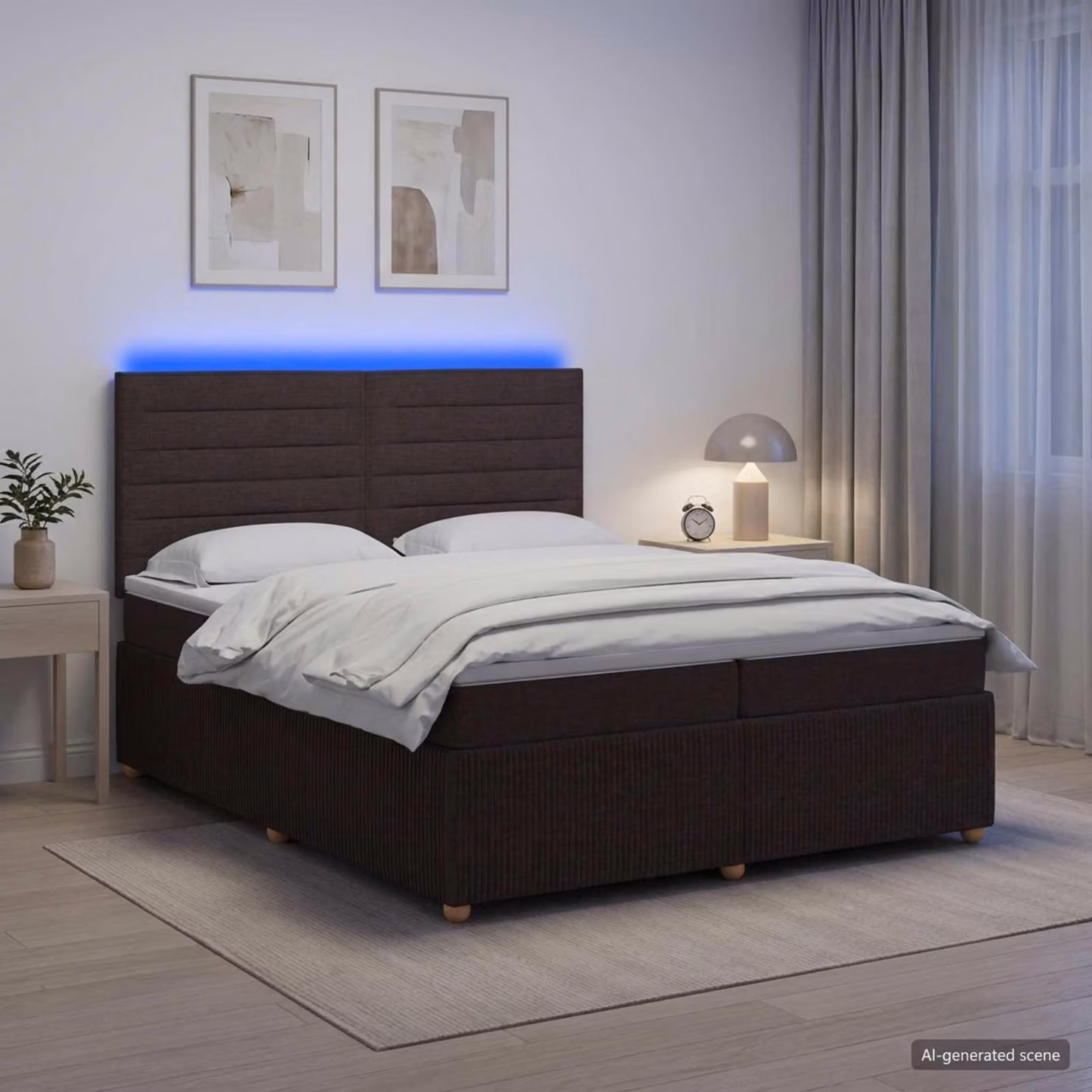 Maison Exclusive - Letto boxspring a LED con materasso, marrone scuro, 200 x 200 cm, rivestimento in tessuto