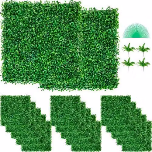 Set di 48 pannelli di siepe artificiale in bosso Vevor di colore verde, L/P: 25,4 x 25,4 cm, spessore 4 cm