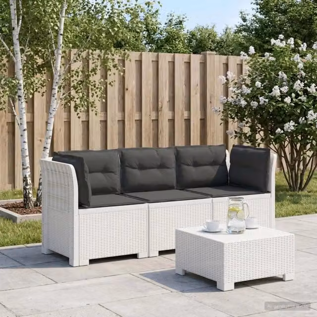 Divano da giardino 3 posti con cuscini in look rattan PP Bianco 3443843