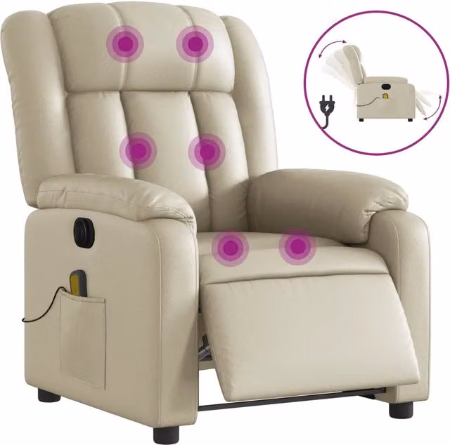 Poltrona Relax Elettrica Reclinabile in Similpelle Beige con Braccioli e Struttura in Metallo e Legno