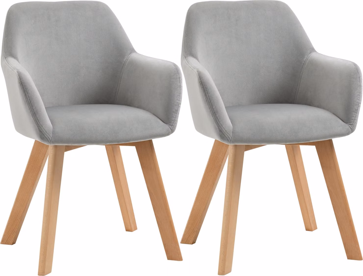 Set di 2 sedie da sala da pranzo Sedie da cucina con braccioli e schienale, imbottitura effetto velluto, gambe in legno, grigio,