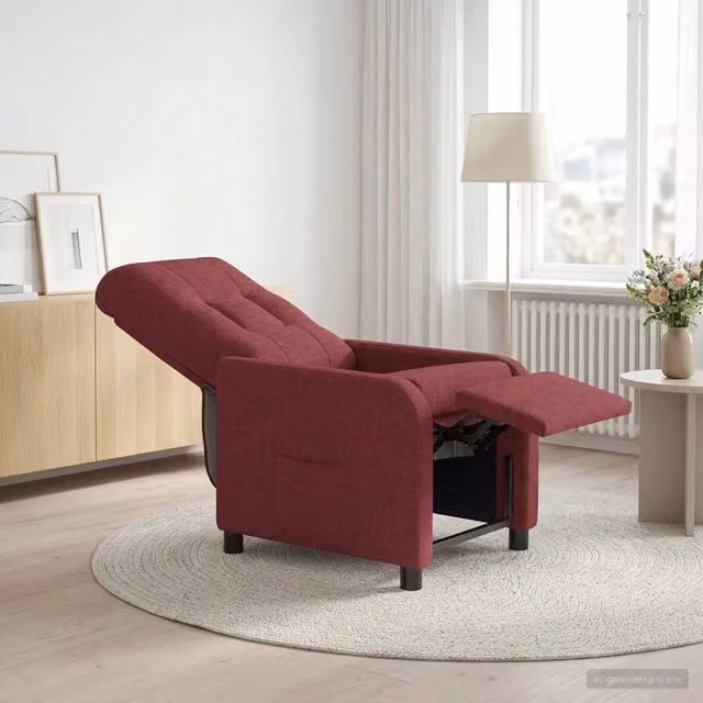 Poltrona reclinabile relax in tessuto rosso con braccioli per soggiorno e ufficio