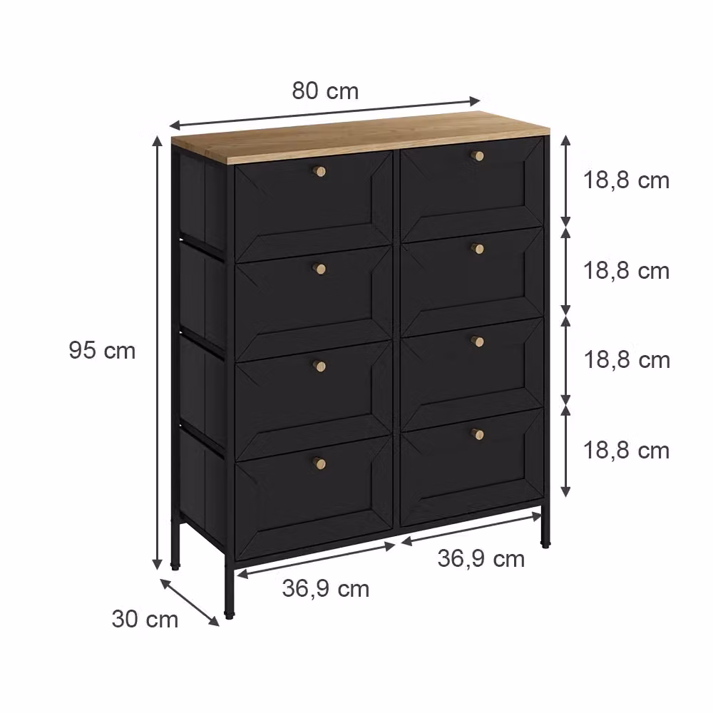 Cassettiera Belaro Vicco Nero con 8 cassetti L: 80 cm, H: 95 cm – 2