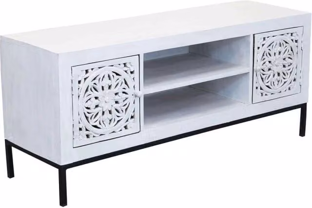Porta tv con decoro 2 ante 2 ripiani in Legno Metallo cm 130x40x55 - KONNOR