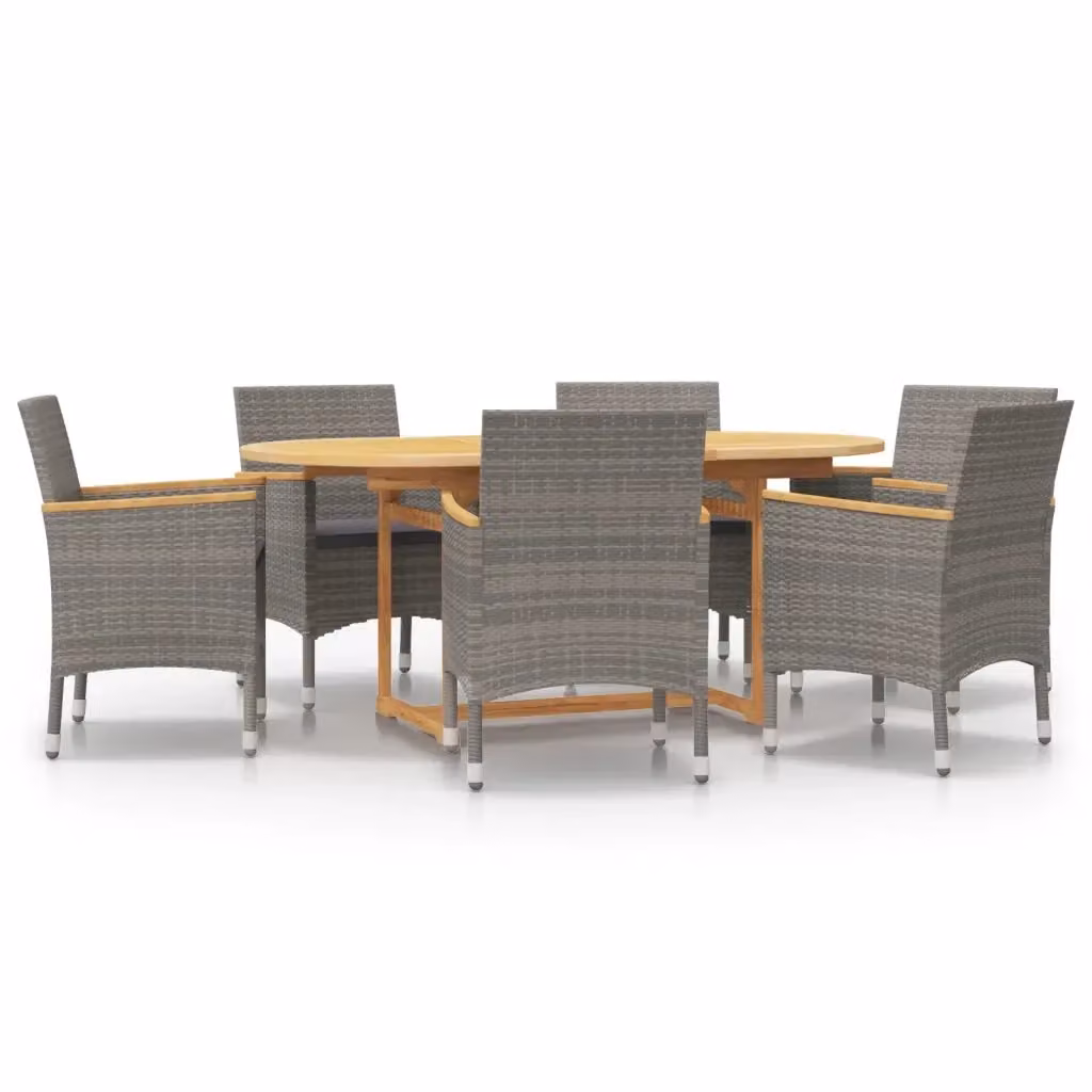 Set da pranzo per giardino vidaXL in legno di acacia oliato con 7 pezzi e cuscini grigi – 2