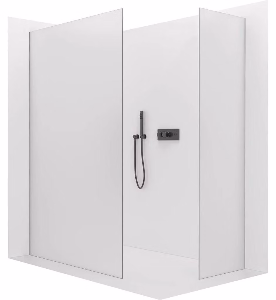 CERANO - Box doccia Walk-in Crystal T L/P - 8 mm - sistema senza montanti - nero opaco, vetro smerigliato - 160x70x200 cm