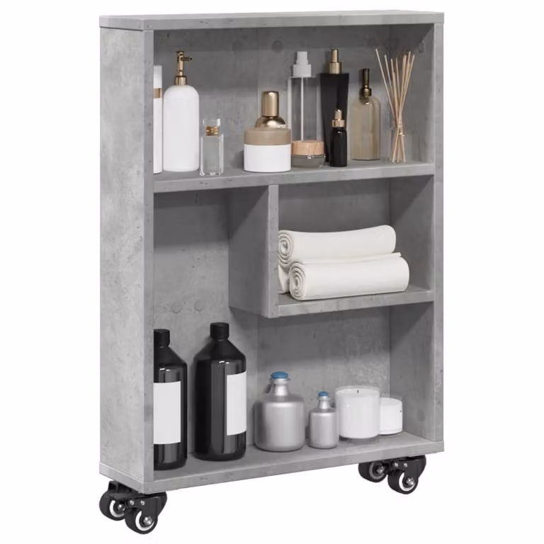 vidaXL Carrello Stretto in MDF Grigio Cemento con Ruote L 48 x P 13 x H 68 cm