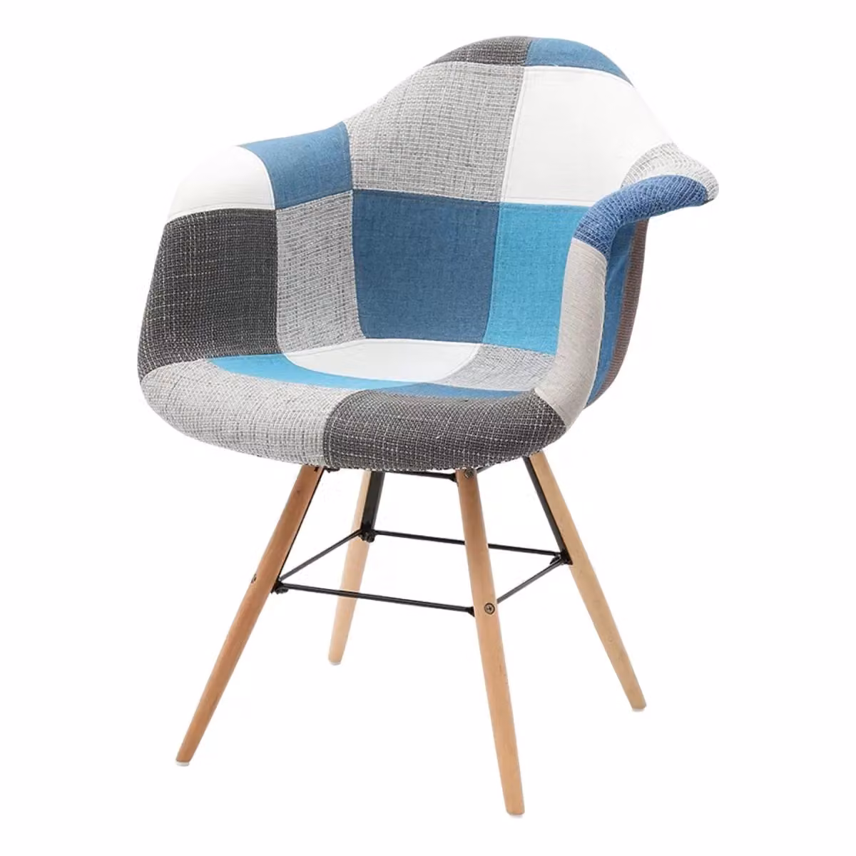 Set di 2 poltrone moderne patchwork Mobili 2G in tessuto multicolore azzurro e grigio L: 62 cm, P: 65 cm, H: 79 cm