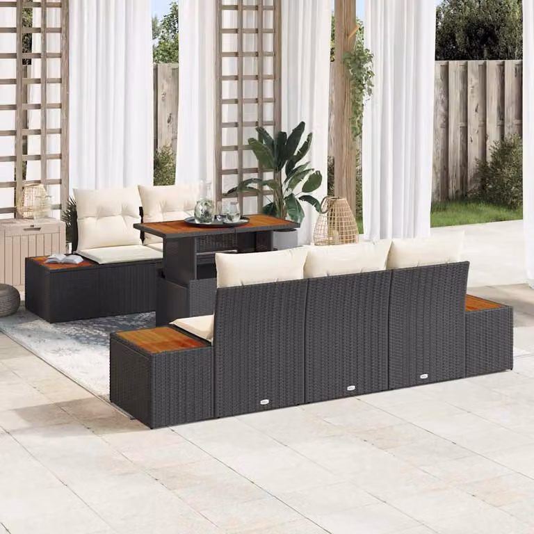 Maison Exclusive - Set da giardino composto da 6 pezzi, divano in rattan sintetico nero