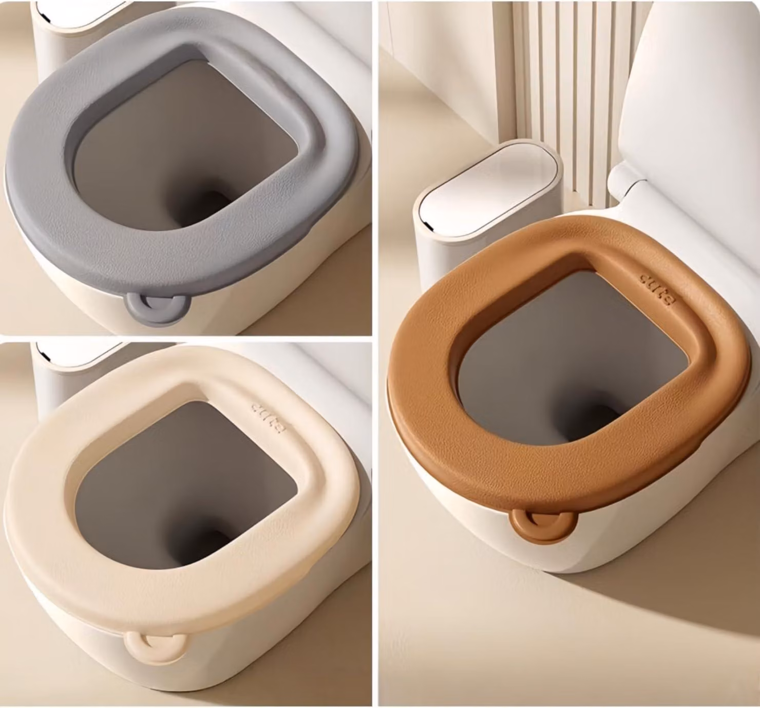 Coprisedili per WC impermeabili, confezione da 3 pezzi, nei colori grigio, beige e marrone, adatti per sedili WC