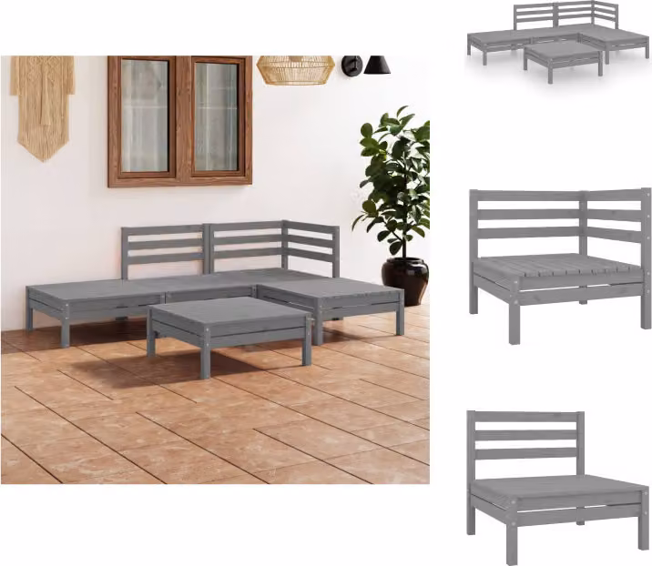 vidaXL Set di 5 pezzi per salotto da giardino in pino massiccio grigio - Set di mobili da giardino
