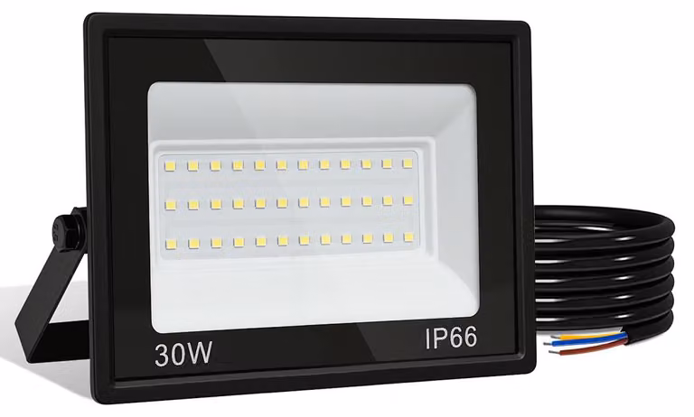 Ikodm, faretto LED da esterno, 30W, grado di protezione IP66, angolo di illuminazione 120°, luce bianca fredda 6000K, cavo di 1 metro senza spina, confezione da 5 pezzi