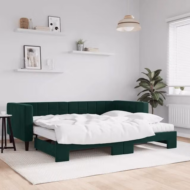 Divano Letto Estraibile vidaXL in Velluto Verde con Materasso L: 200 cm, P: 90 cm, H: 68 cm – 1