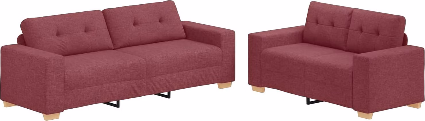 set divano 2 pezzi con cuscini in tessuto rosso vino