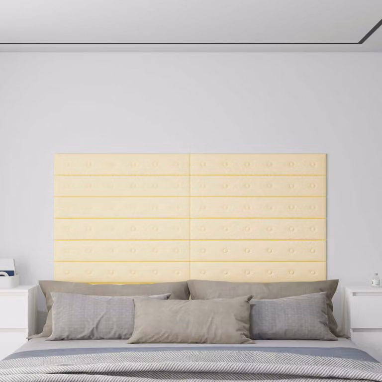 Set di 12 pannelli per testiera da parete vidaXL in pelle sintetica beige con struttura in MDF per un design moderno