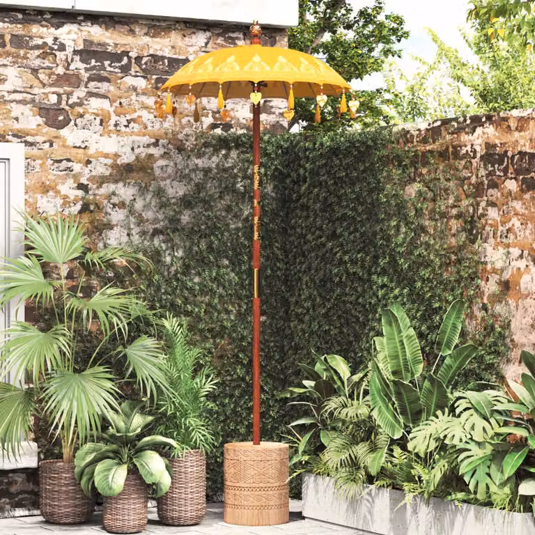 Ombrello balinese con base vidaXL, Giallo, L 95 x P 95 x H 260 cm