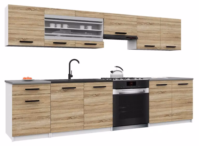 Belini - Angolo cottura moderno ITALIA 4 - Mobili da cucina 260 cm in rovere Sonoma - Cucina componibile con pensili, mobili base e piani di lavoro