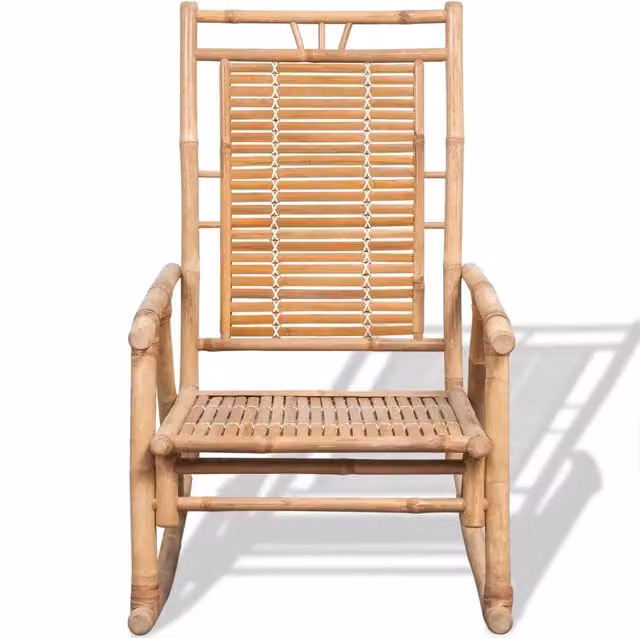Sedia a dondolo in bamboo beige per giardino e terrazza H: 105 cm, L: 76,7 cm, P: 86 cm