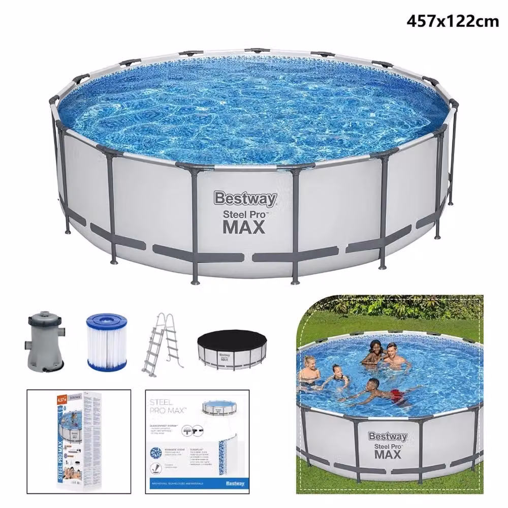 Piscina Fuori Terra Rotonda Trade Shop Steel Pro Max con Pompa Filtro Grigia L: 457 cm, H: 122 cm – 2