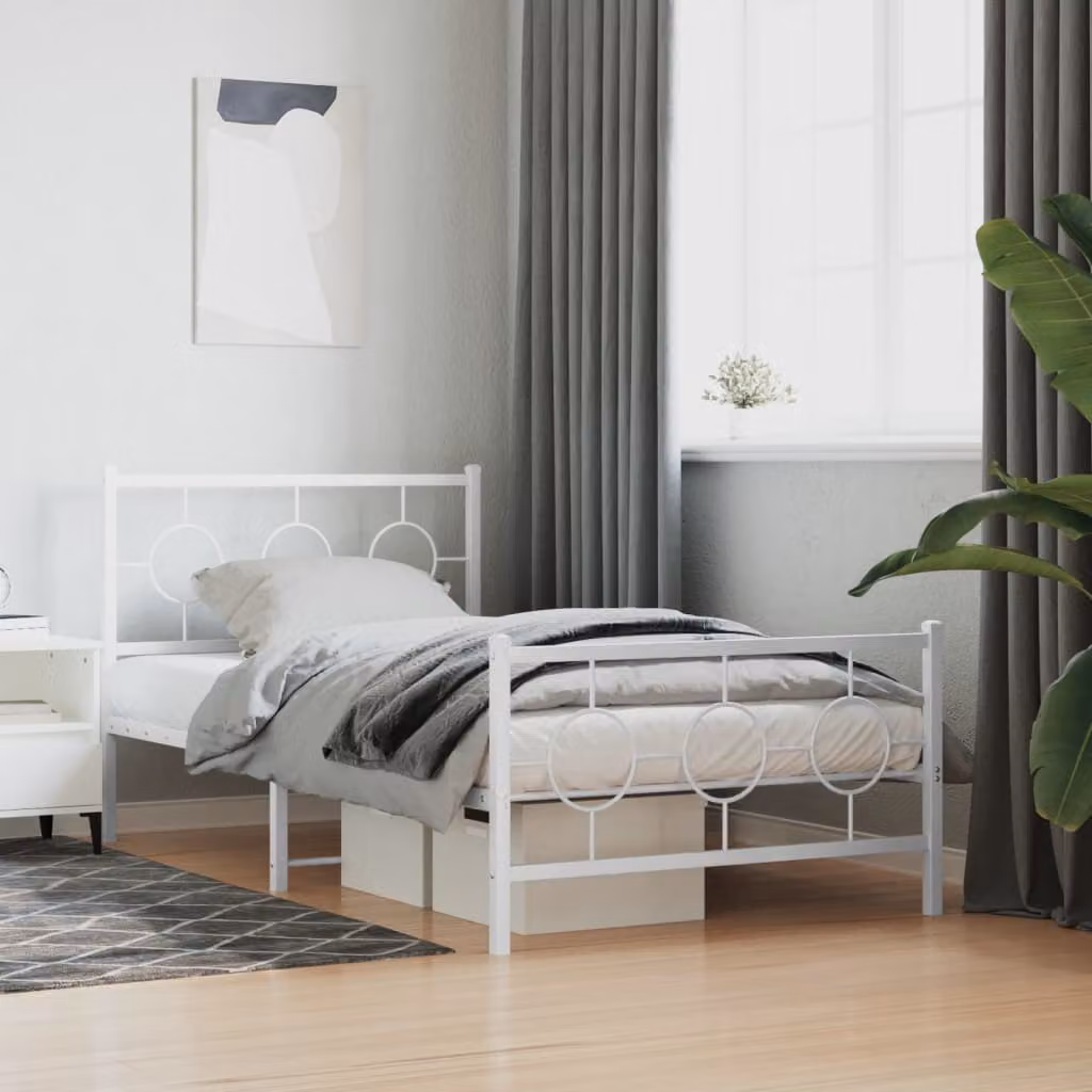 vidaXL Giroletto in metallo bianco con testiera e pediera L/P/H: 105 x 100 x 196 cm