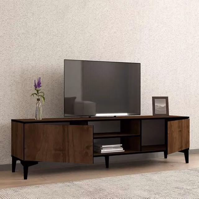 DMORA Mobile Porta TV Moderno con Ripiano, L: 180 cm, P: 40 cm, H: 45 cm, Colore Marrone Noce – 1