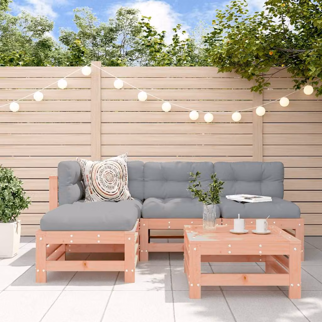 Set Salotto da Giardino vidaXL a Forma di L in Legno Massello con Cuscini Grigi