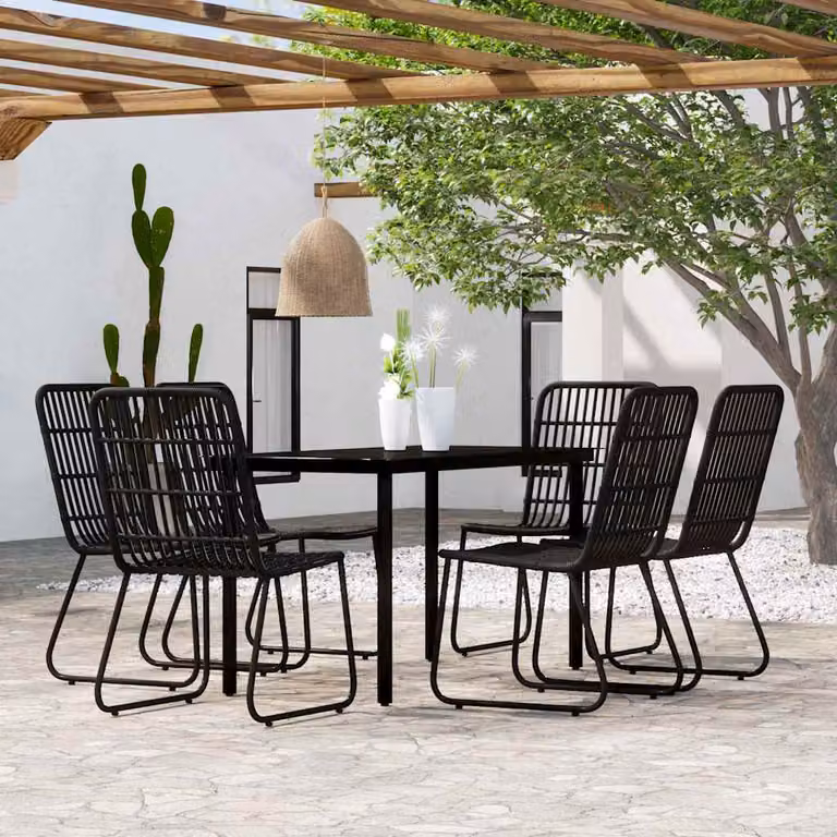 Set da pranzo da giardino vidaXL in stile moderno composto da 7 pezzi in metallo nero opaco e vetro