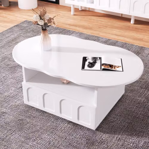Tavolino Sweiko, tavolino a forma di nuvola con cassetto e vano a giorno, 100 x 60 cm, per zone giorno
