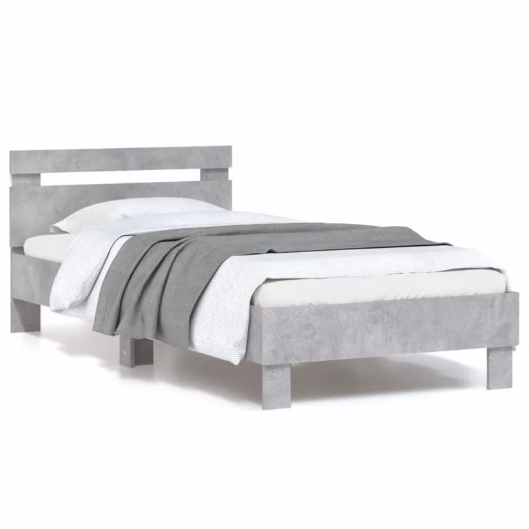 Letto con testiera e illuminazione LED vidaXL, Grigio Cemento, L 90 x P 200 cm