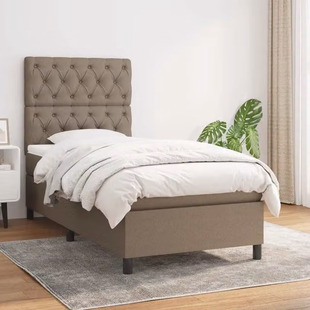 Letto Ibrido con Giroletto a Molle e Materasso vidaXL in Tessuto Beige e Bianco L/P/H: 200 x 80 x 31 cm