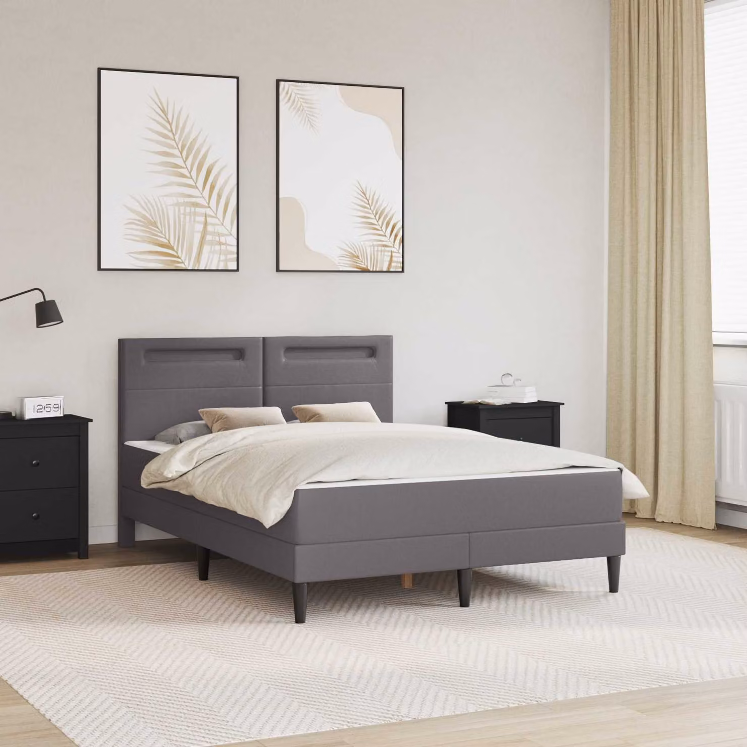 Letto moderno vidaXL in similpelle grigia con illuminazione sottostante e porta USB, L/P/H: 200 x 120 x 96 cm